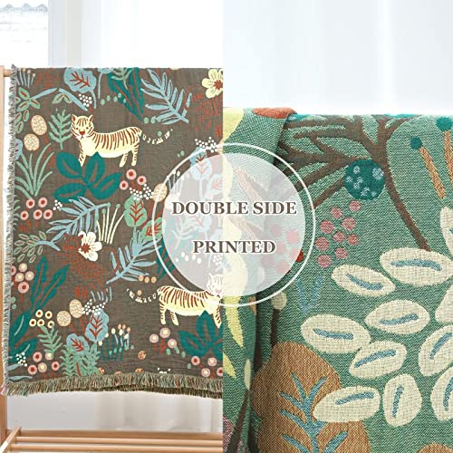 Boho Throw Blanket For Bed - 100% Cotton Ultra Soft Rustic Quilt - Forest Tiger Printed Farmhouse Decor Bed Blankets,60"×80" All Season Rustic Throw For Sofa Couch Chair #TOP5