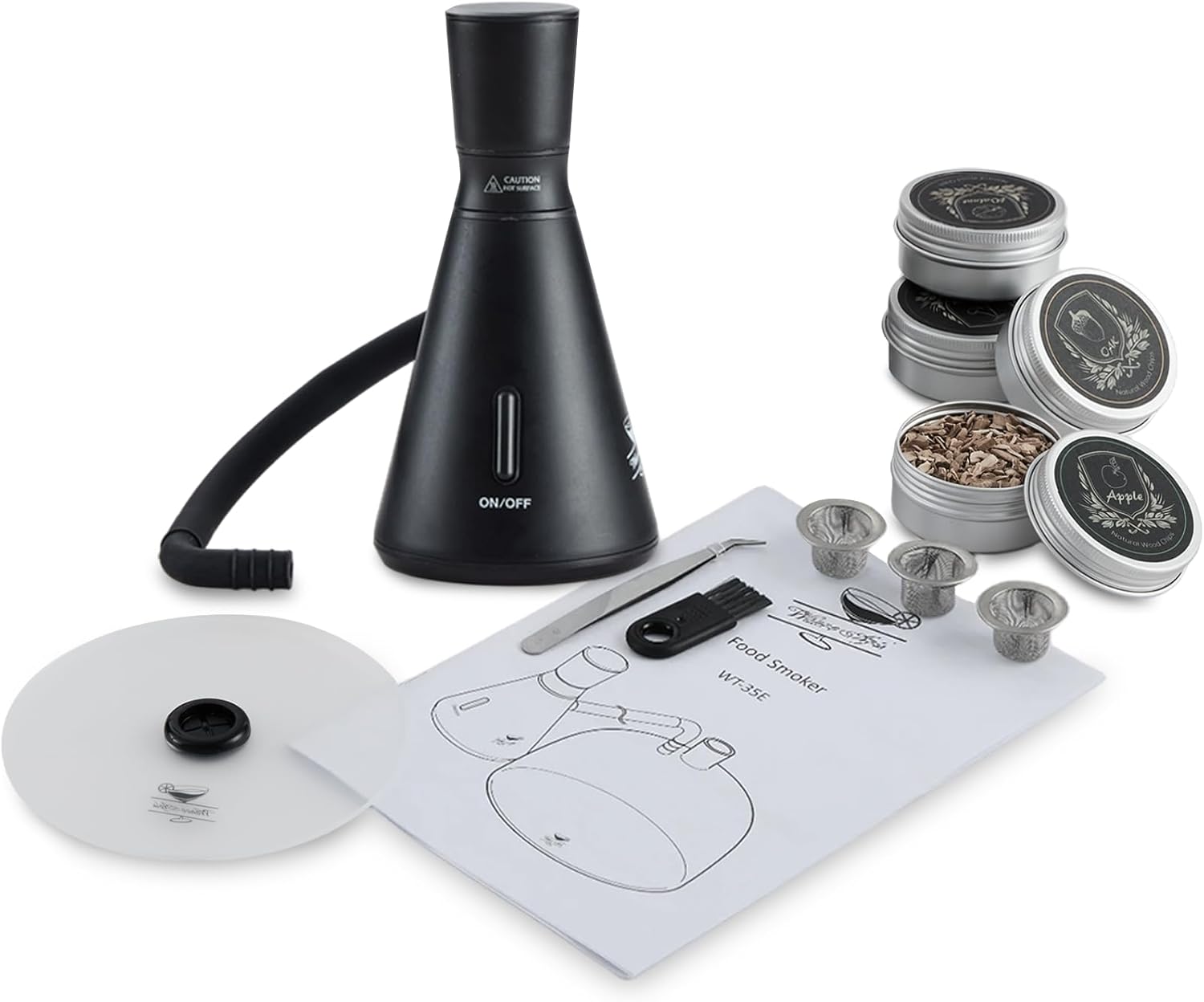 Smoke Gun Cocktail Smoker Kit - Complete Cocktail Smoker Kit with 4 Wood Flavors, Accessories, and Brush - Perfect Drink Smoker Kit for Infusing Flavor into Cocktail (Black(Dome not Included))