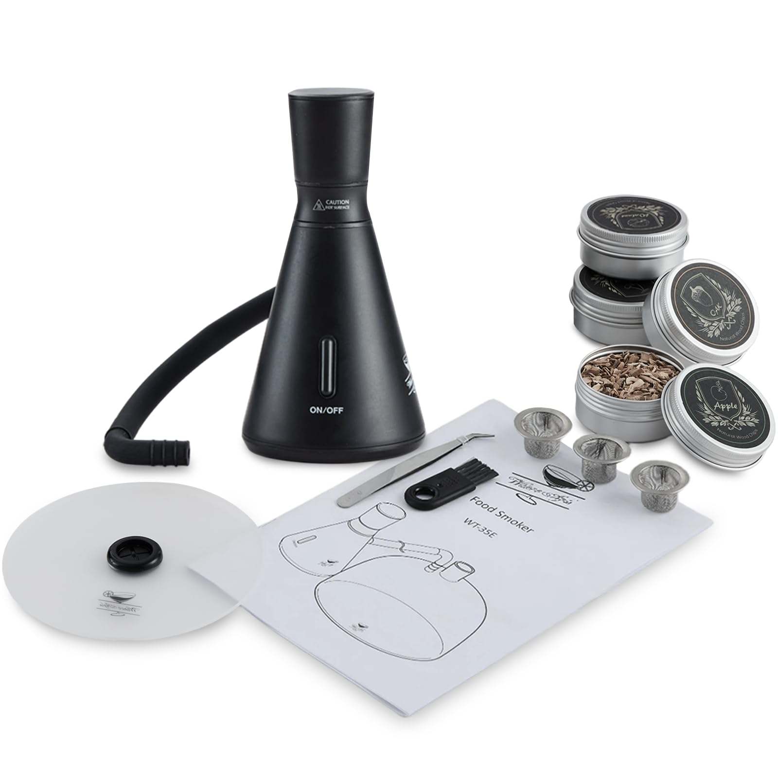 Smoke Gun - Kit completo para ahumar cócteles con 4 sabores de madera, accesorios y cepillo, kit de ahumador de bebidas perfecto para infundir sabor en cóctel (negro (tomo no incluido)