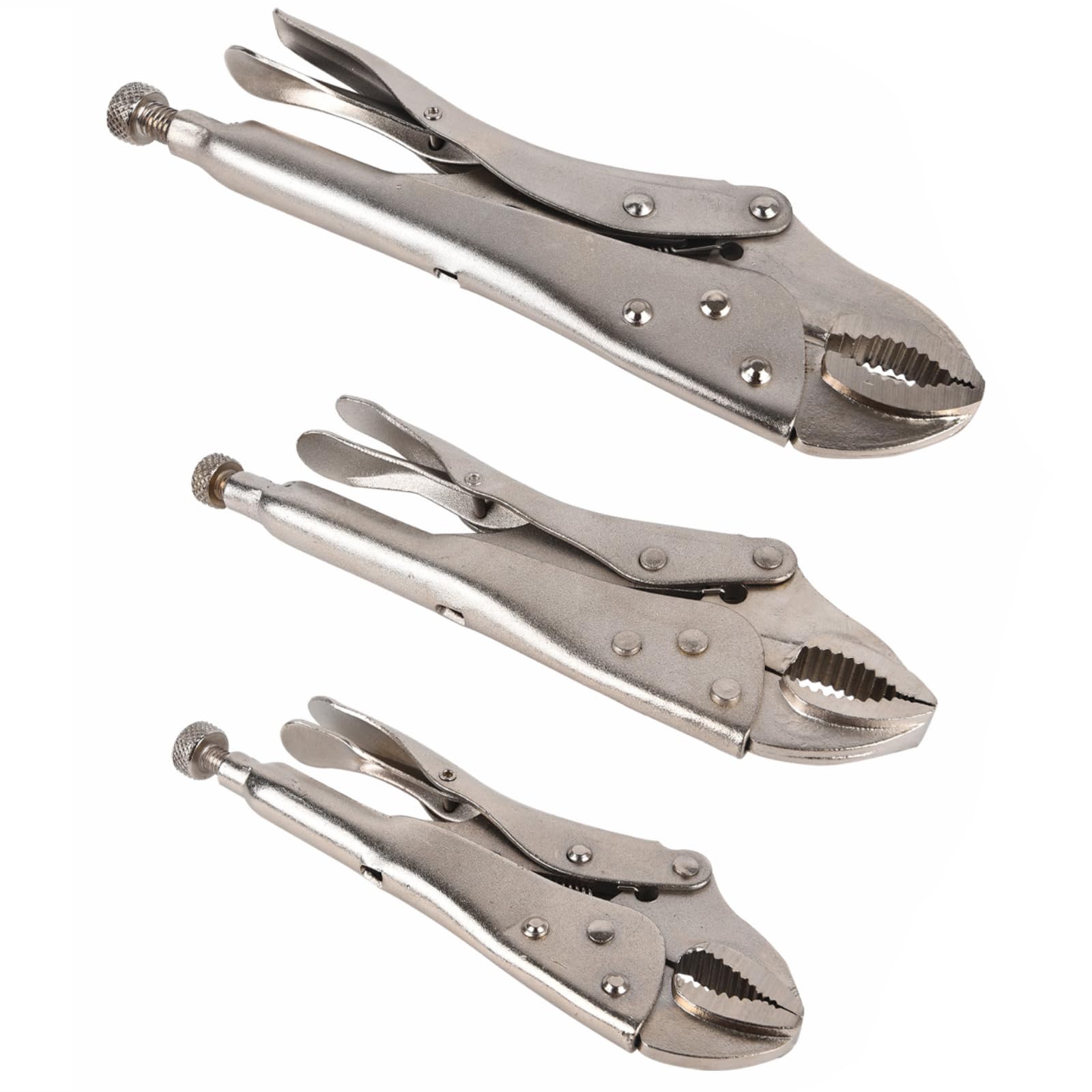 Senrise Silver Locking Pliers Mole Grips Heavy Duty Adjustable C Type Curved Jaw Self Lock Pliers For Electrical Pipeline Automobile Maintenance Black Red (5"+7"+10")