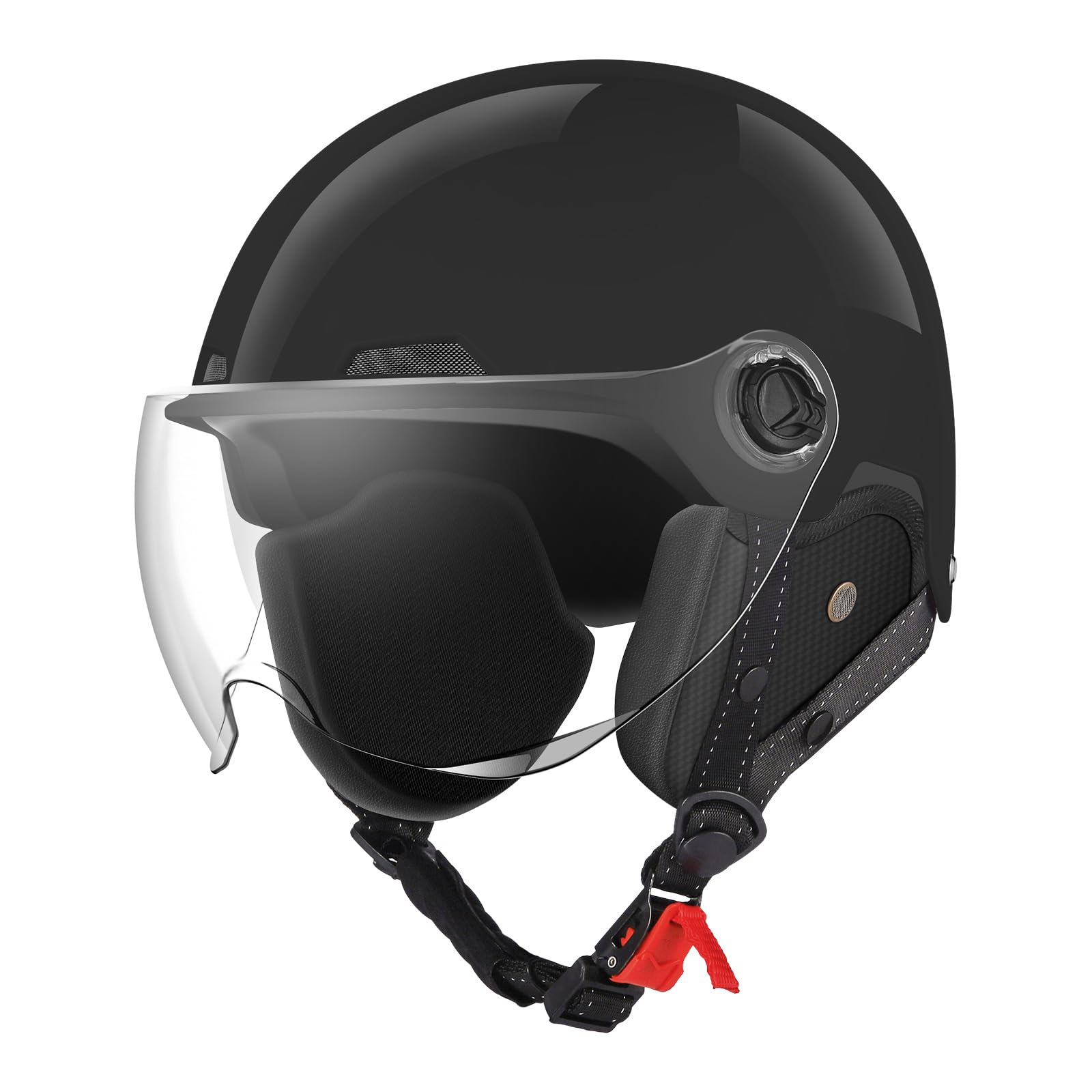 Motorcycle Helmets DOT Certified, German Style Half Helmet Electric Bike Scooter with Windshield Glasses Cool Retro Helmet for Men and Women (Black, M) : Automotive