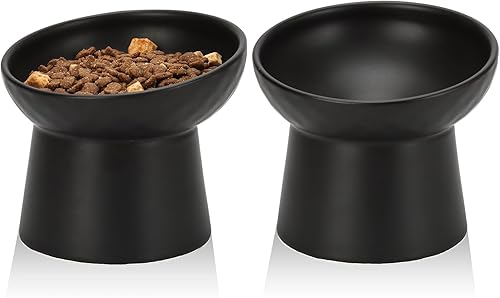 Cuencos elevados de cerámica para gatos, juego de cuencos elevados inclinados para comida y agua, plato de alimentación de mascotas sin estrés para