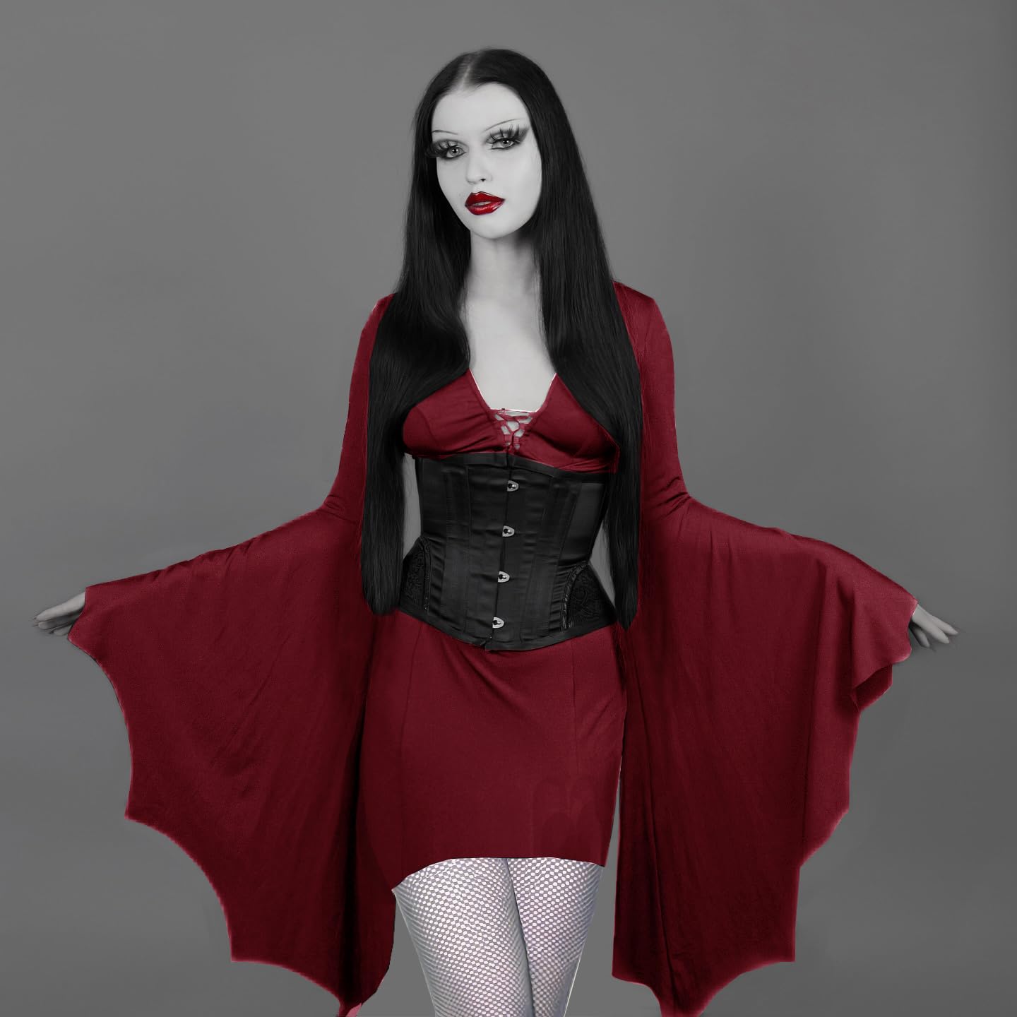 YEAXLUD Costume da vampiro da donna, a maniche lunghe e larghe, costume da Morticia Addams, vestito gotico da strega