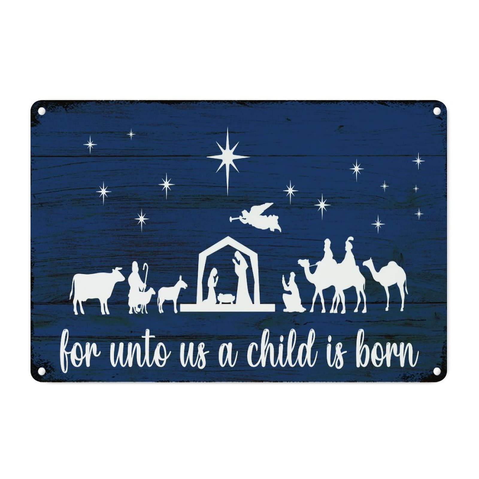 Décoration murale religieuse de Noël en métal rétro crèche de Jésus 30,5x45,7cm