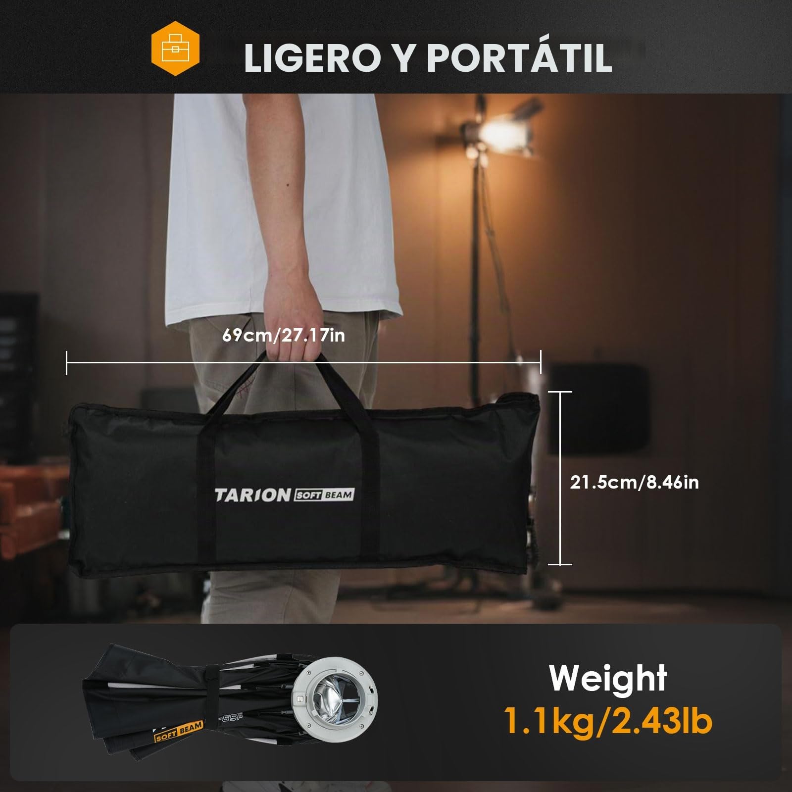 TARION Softbox Montaje Rápido Octagonal - Softbox Bowens 90cm Plegable con Rejilla Doble difusión para fotografía Estudio vídeo OC-90F SOFTBEAM
