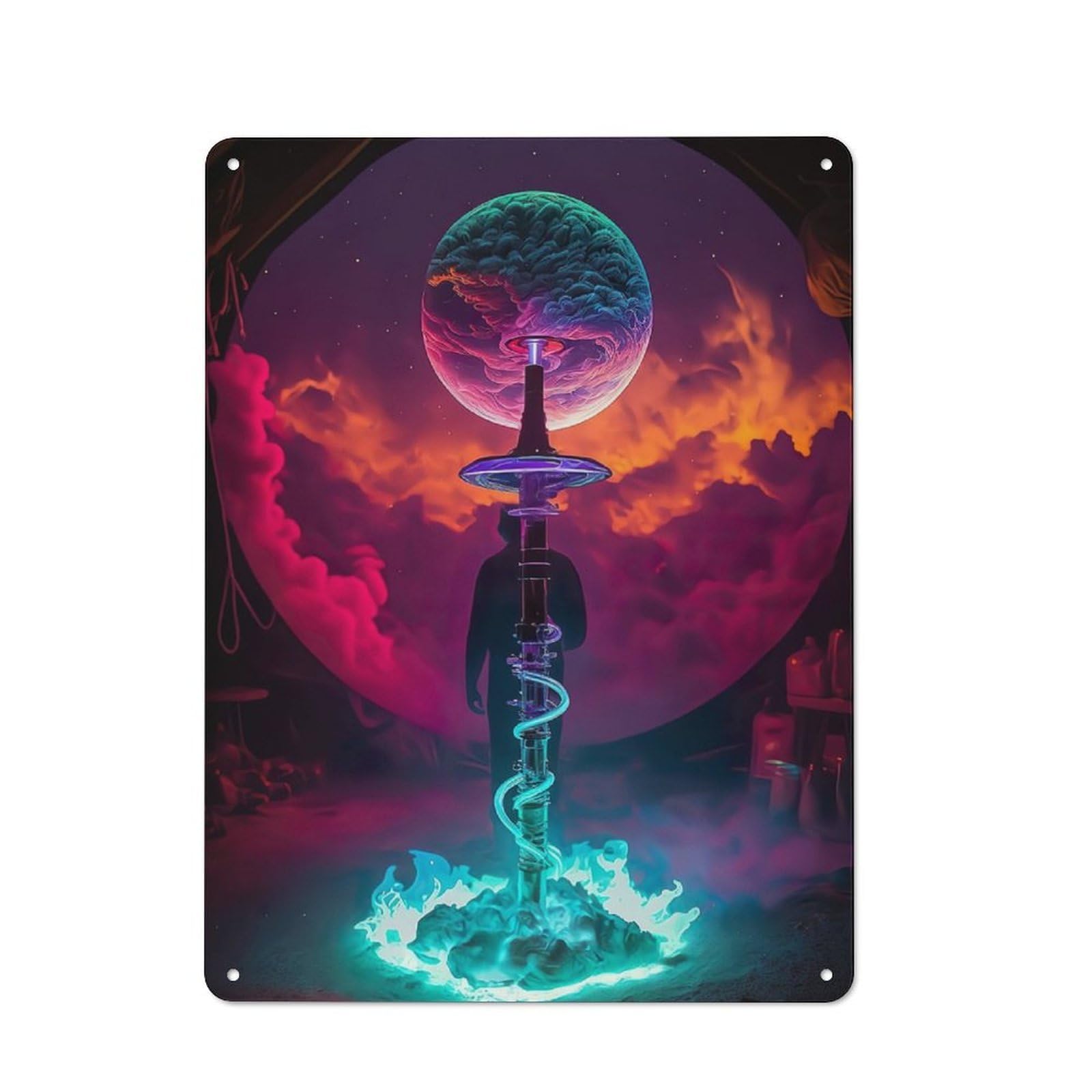 Junmoney Planet Of Shisha Retro Metal Plaque 40X30cm For Bar Or Restaurant, Suited To Restaurant Interior Fans