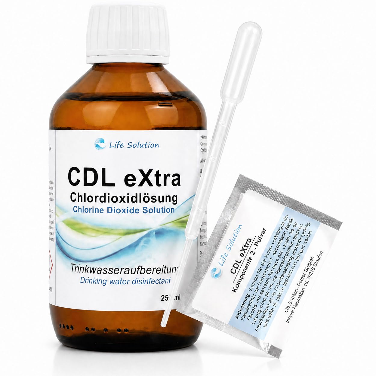 CDL eXtra - Chlordioxid Lösung 0,3% - CDs - extra Lange Haltbarkeit (3-4 Jahre) - Trinkwasserdesinfektion - Wasseraufbereitung - 250 ml