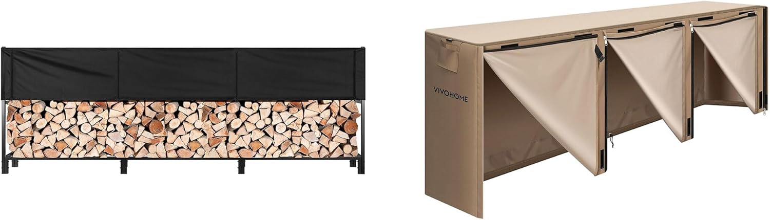 VIVOHOME Upgraded Heavy Duty 12 ft 3/4 Cord Firewood Rack Outdoor with Cover Combo Set 12ft Firewood Log Rack Cover, Heavy Duty 600D Oxford, Double Layer Outdoor Weather Resistant