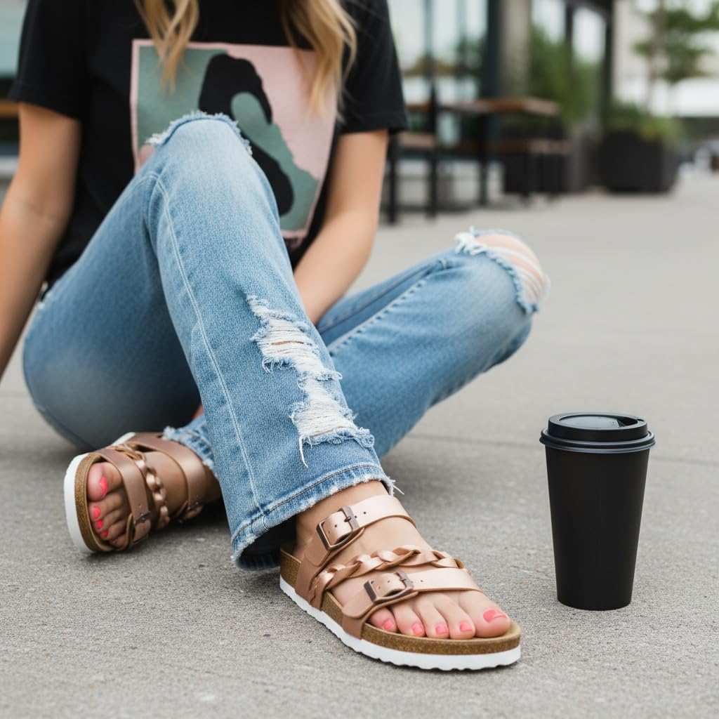 CUSHIONAIRE Lizzy Cork Footbed Womens Sandals - Comfortable Braided Summer Slip On Slide Sandals for Women 2025 - Image 3