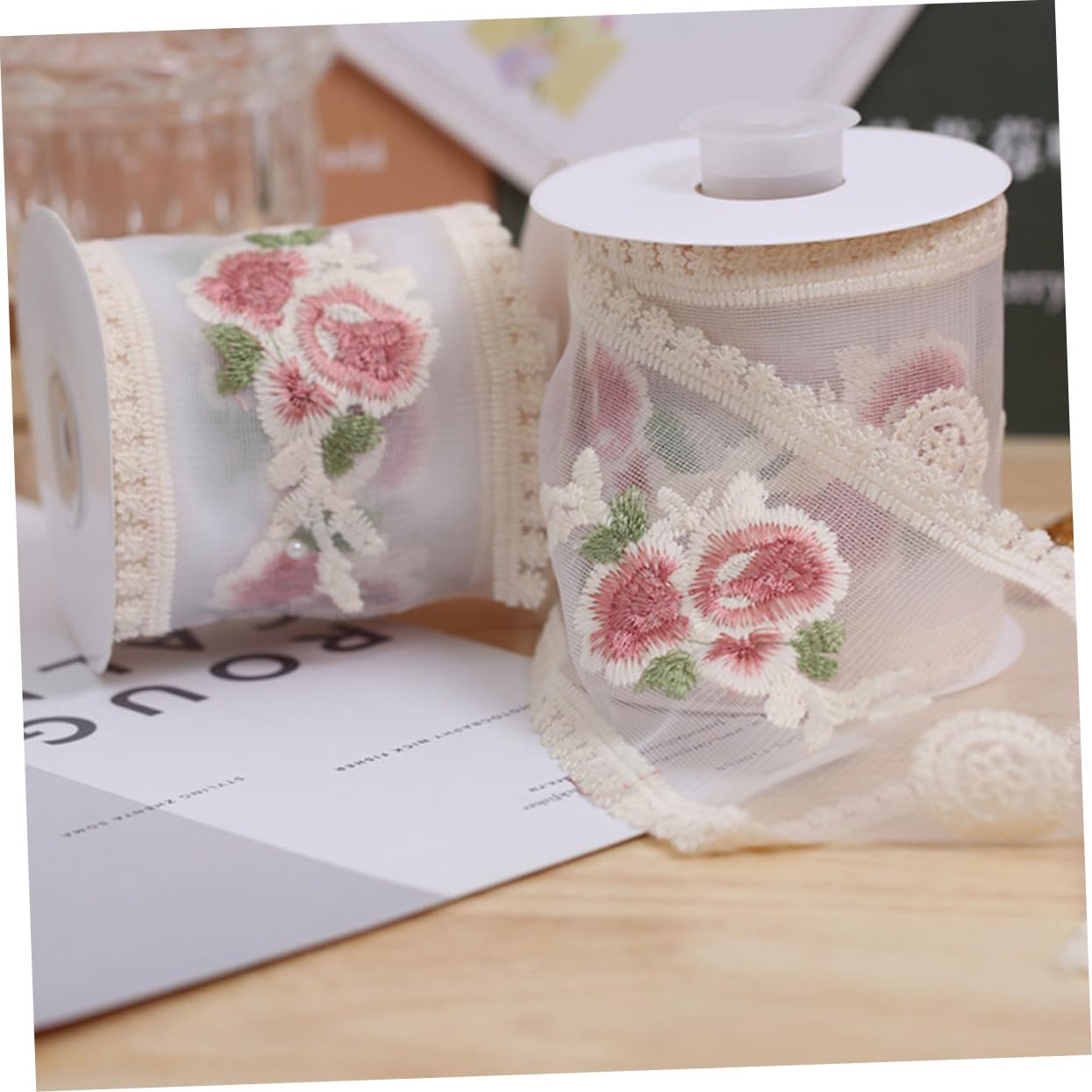Operitacx 5rollos Cinta De Encaje Rosa Floral Para Manualidades Metros De Material Para Accesorios De Cabello y Decoración De Bodas