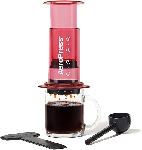 AeroPress Prensa de café rojo transparente Prensa francesa todo en uno, cafetera manual estilo vertido y espresso, preparación de 2 minutos para