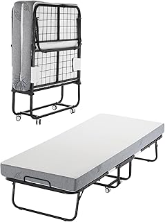 VEVOR Rollbett Klappbett mit 12,5 cm Matratze, faltbares Einzelbett mit Memory Foam-Matratze (190 x 81 cm), 136,1 kg belastbares Gästebett für Erwachsene, Metallbett für Schlafzimmer Wohnzimmer