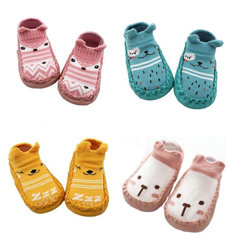 4 Paires de Chaussons Chaussettes Semelle Souple Antidérapants Pour bébé - 0-24 Mois — view 3