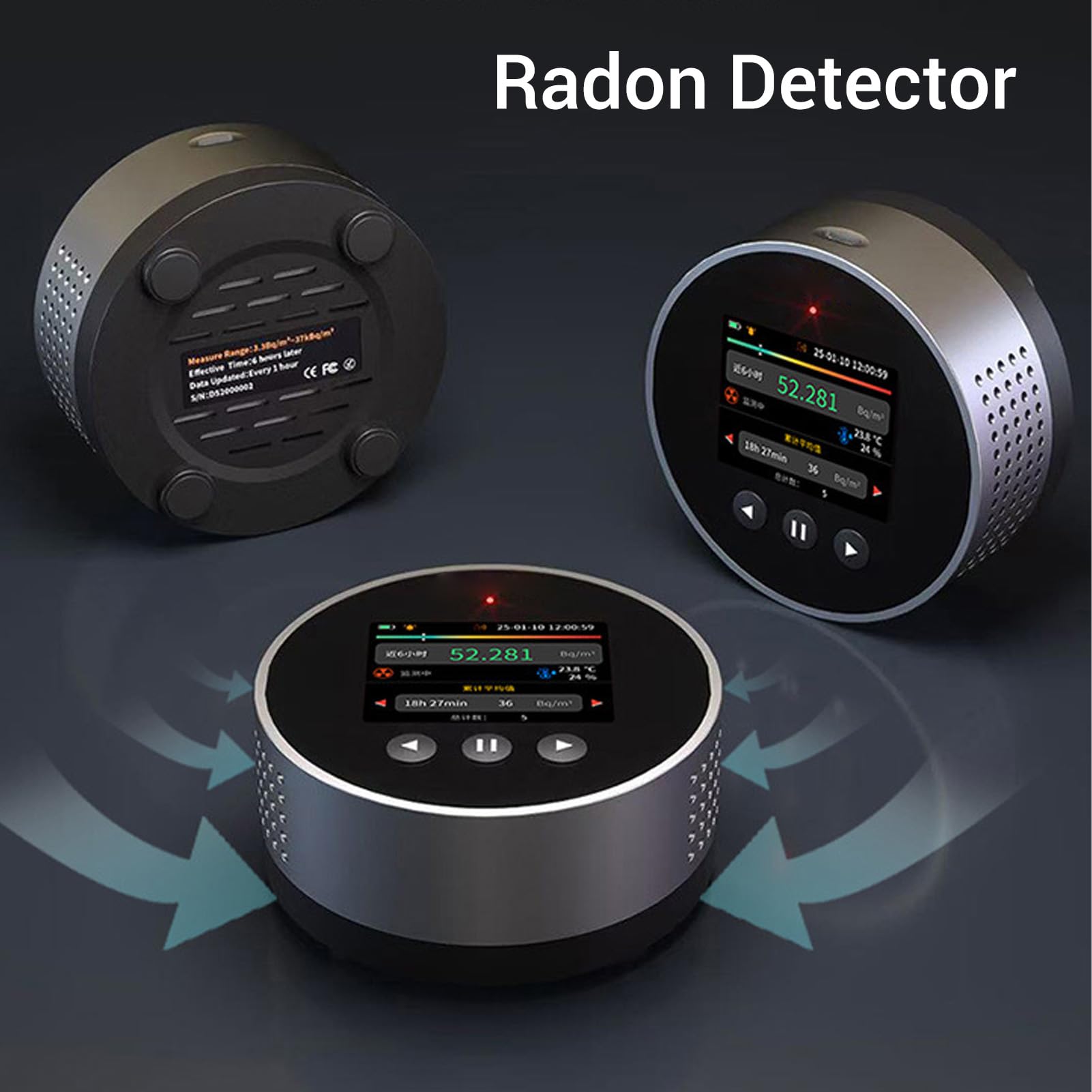 Fafeicy Rilevatore di Radon Domestico Tester per Interni Monitor Digitale per Radon con Display LCD Letture a Breve e Lungo Termine in Tempo Reale per Ufficio Scolastico nel