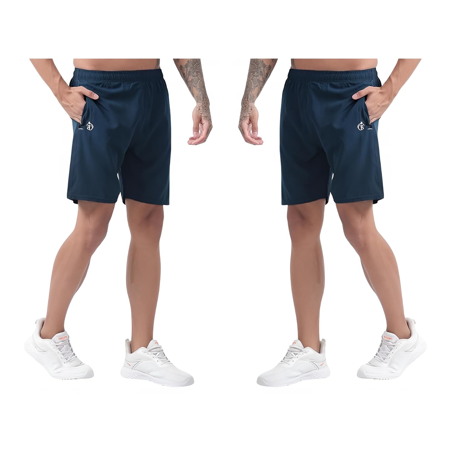 BLUE STAR SHARK Athletic Sports Shorts for Men with Zip Pockets and Elastic Waistband Quick Dry Lightweight Activewear Combo - Pack of 2