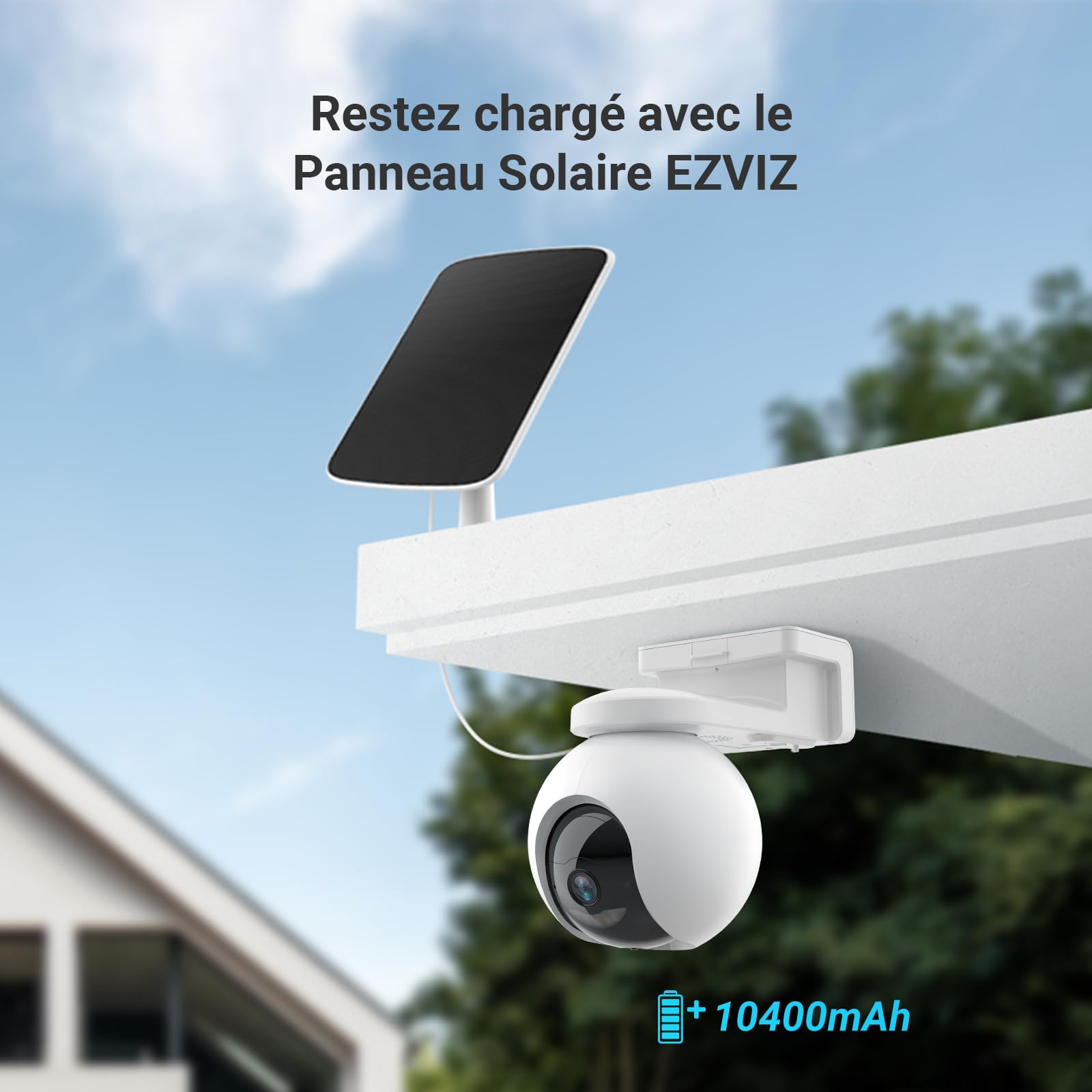 EZVIZ CB8 KIT 2K Caméra Surveillance WiFi Extérieure sans Fil, Solaire, Batterie 10400mAh, Suivi Intelligent, Détection de Personne, Vision Nocturne Couleur, Audio Bidirectionnel, Sirère, Type C
