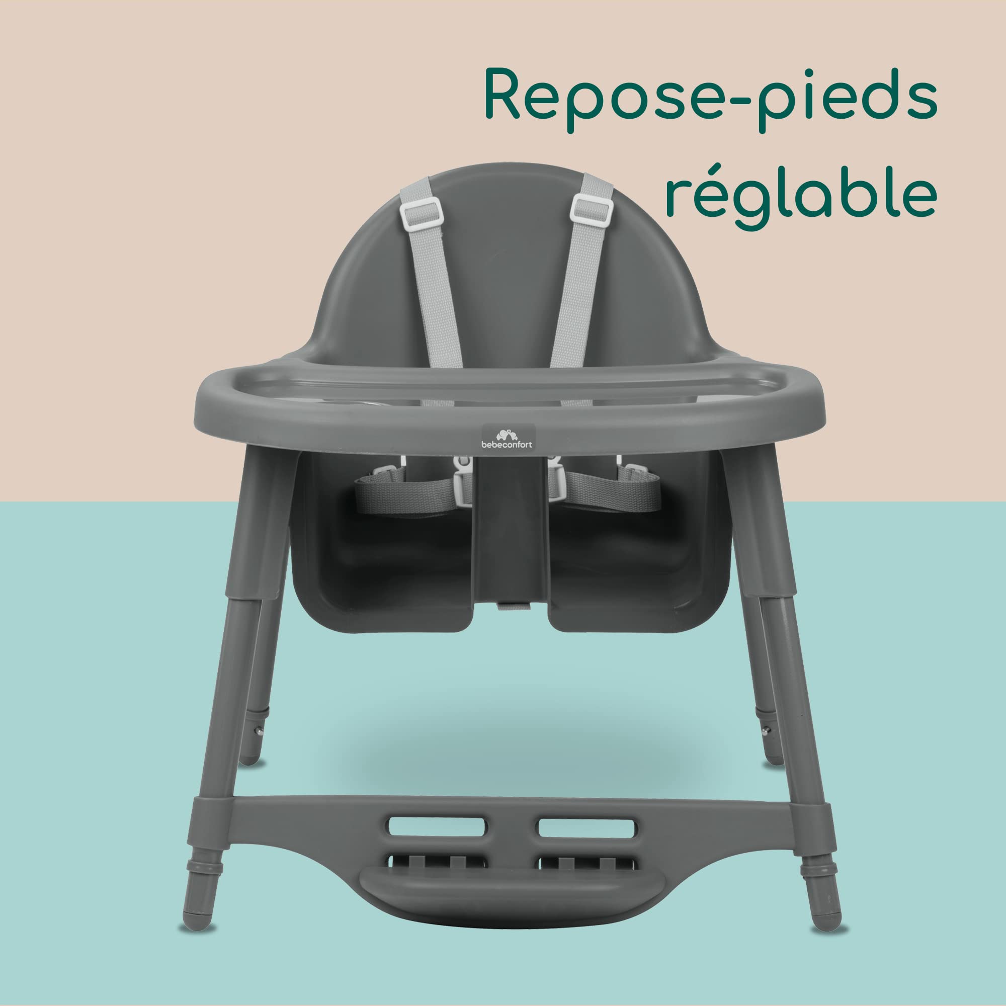 Bebeconfort Meely, Chaise Haute Bébé Évolutive 2-en-1, 6 Mois - 3 Ans (max. 15 kg), Chaise Haute Légère (3,3 kg), Chaise Bébé Portable, Nettoyage Facile, Harnais de Sécurité 5 Points, Dark Grey