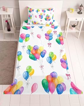 3 Piece Twin Sheet Set Colorful Balloon Sheets Set for Twin Size Bed, Breathable Soft Microfiber Bed Sheets Cooling Watercolor Balloons Bow Modern Fitted Sheet Deep Pocket, Pillowcases