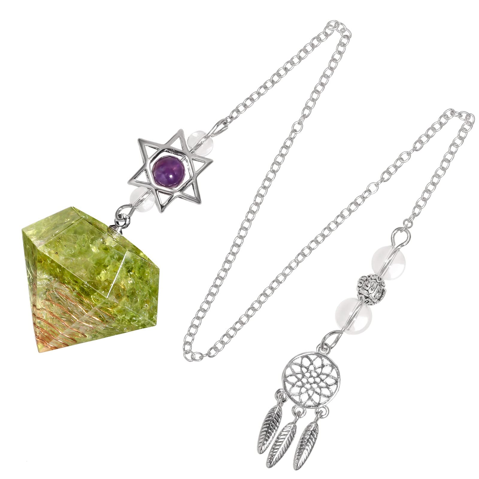 KYEYGWO Healing Crystal Point Pendulum with Dream Catcher and Star of David Necklace