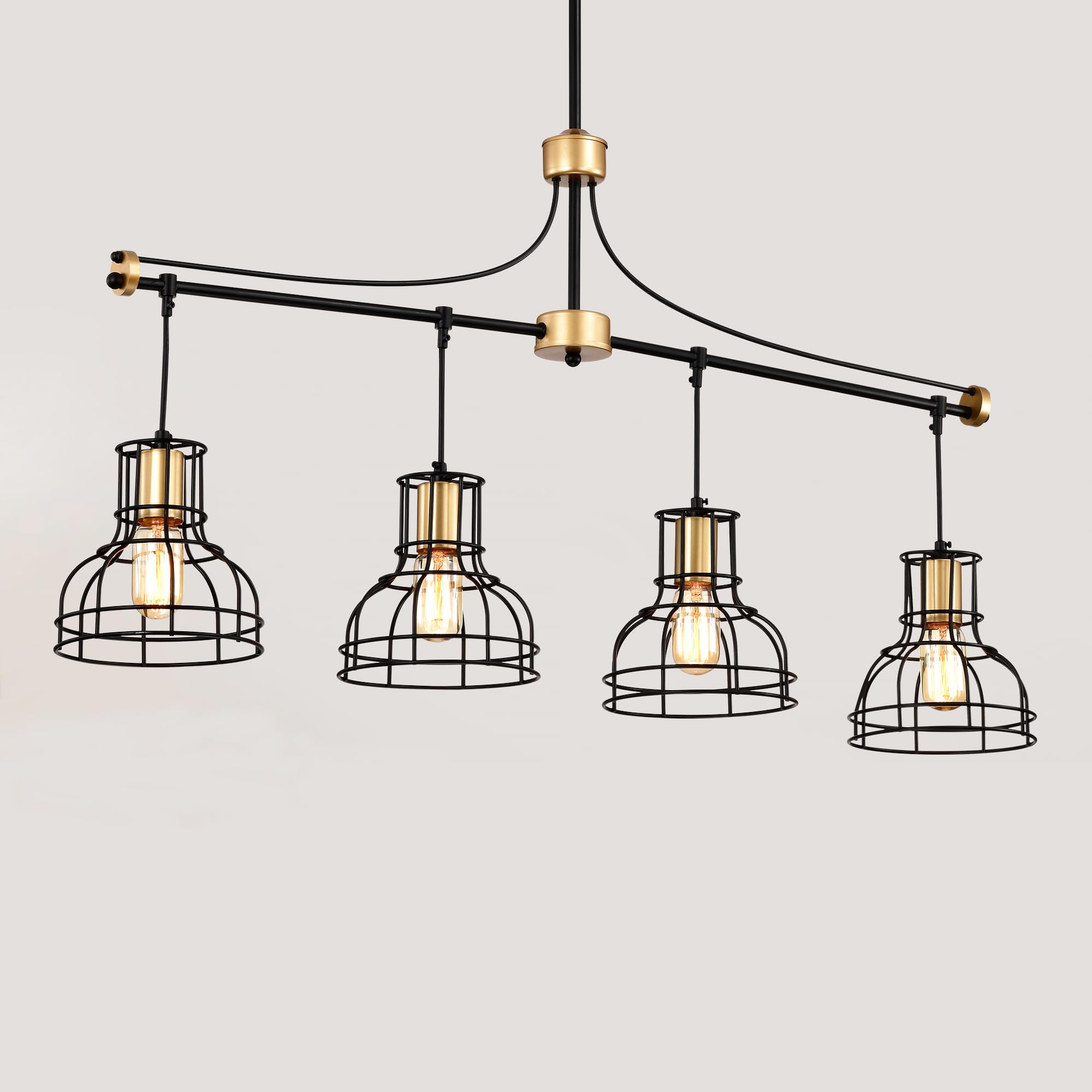 dining room light fixture/chandelier over table, hanging for farmhouse linear chandeliers,4-light kitchen island lighting,matte black and matte gold ceiling chandelier,with metal lampshade (40 inch)