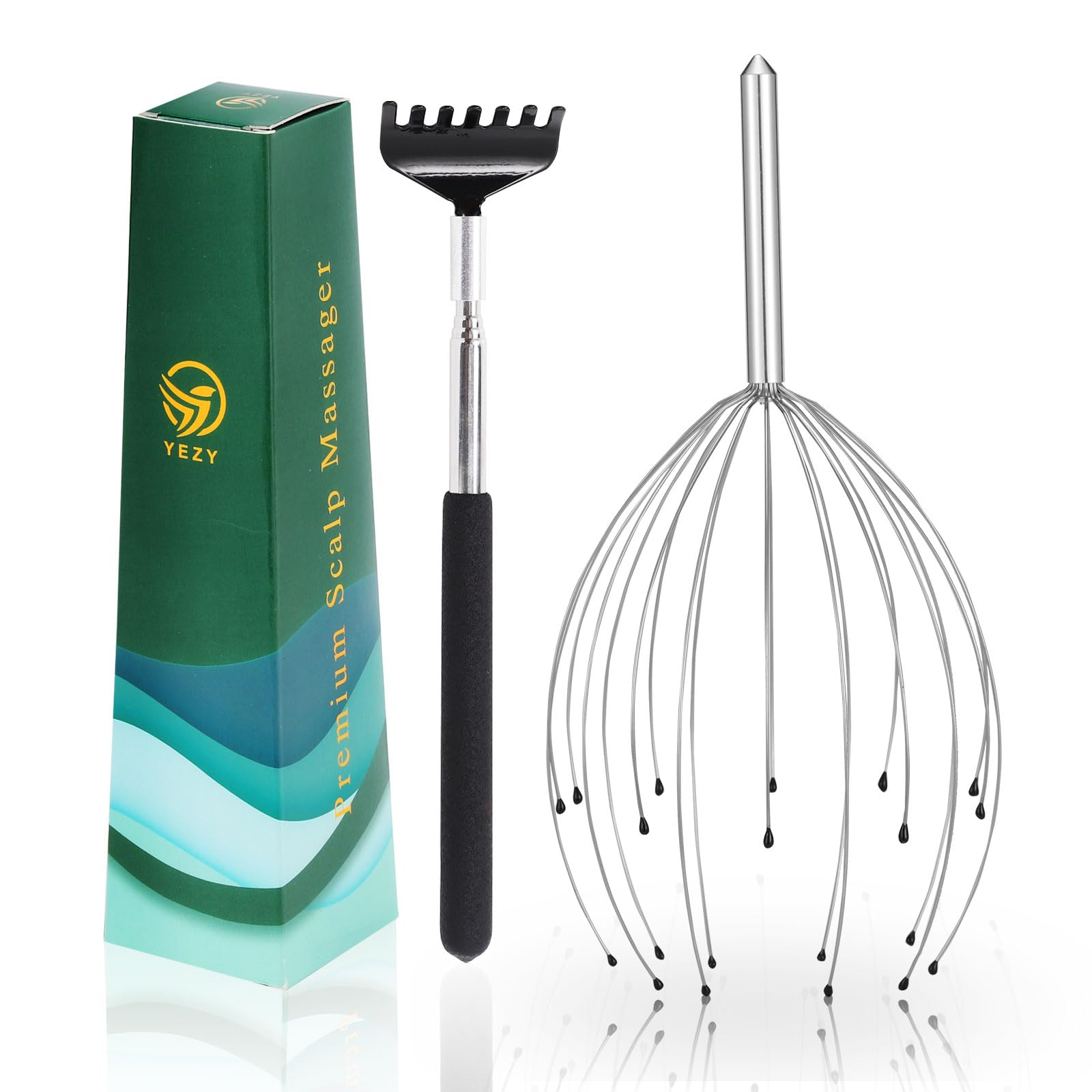 YEZY Head Massager 20 Fingers Head Scratcher Scalp Massager, Back Scratcher, Stocking Stuffers for Scalp Massage Back Massage (Silvery)