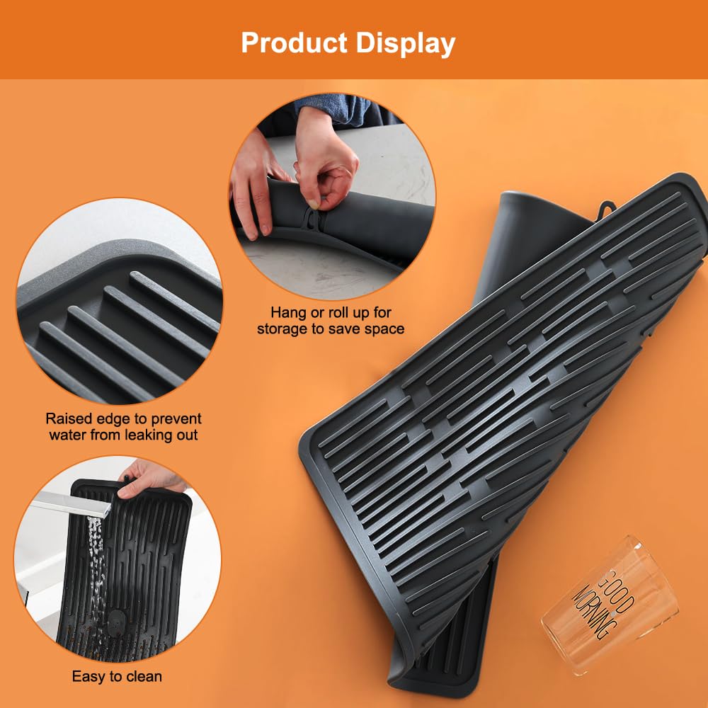 Tappetino Antigoccia In Silicone Per Cucina | 44x20 Cm, Nero, Resistente Al Calore, Lavabile - Foto 4