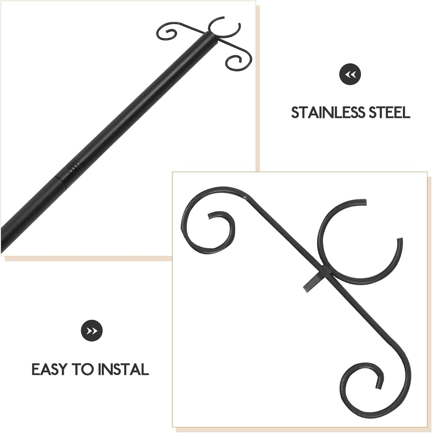 Mipcase Outdoor Metal String Light Poles for Hanging Lights and Bird Feeders, 80cm Heavy-Duty Patio Poles with Double Hooks, Outdoor Lighting Accessories for Garden, Deck, and Yard