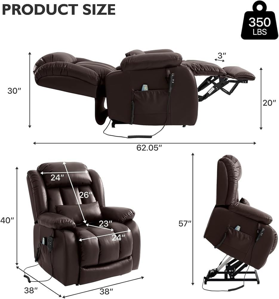 Large Power Lift Recliner Chair Infinite Position Dual Motor Electric Recliner with Heated Massage Function Upholstered Sofa Comfortable Lounge Seating for Living Room