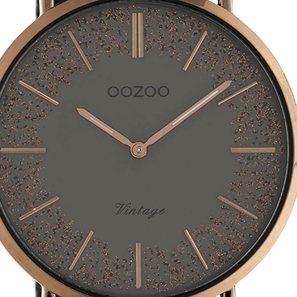 Oozoo Płaski zegarek damski w stylu vintage z metalową bransoletą ze stali nierdzewnej Glitter Line z błyszczącymi elementami w tarczy 40 mm