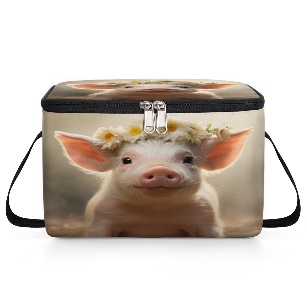 GzLeyigou Pig with Wreath Lunch Bags for Women Men 9 Cans, Hot & Cold Food Delivery Bag Insulated Grocery Bag Insulated Lunch Box Piggy Cooler Bag for Office Work Picnic Beach