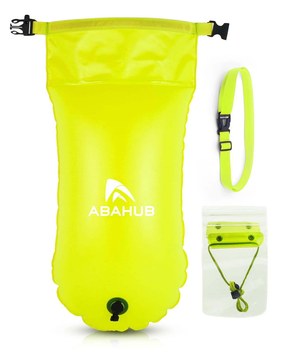 Abahub Swim Bubble Safety Tow Float Achieve Be Bright, Be Seen, Be Safer for Open Water Swimmers and Triathletes During Outdoor Swimming High Visibility Buoy Green (Double Airbags)