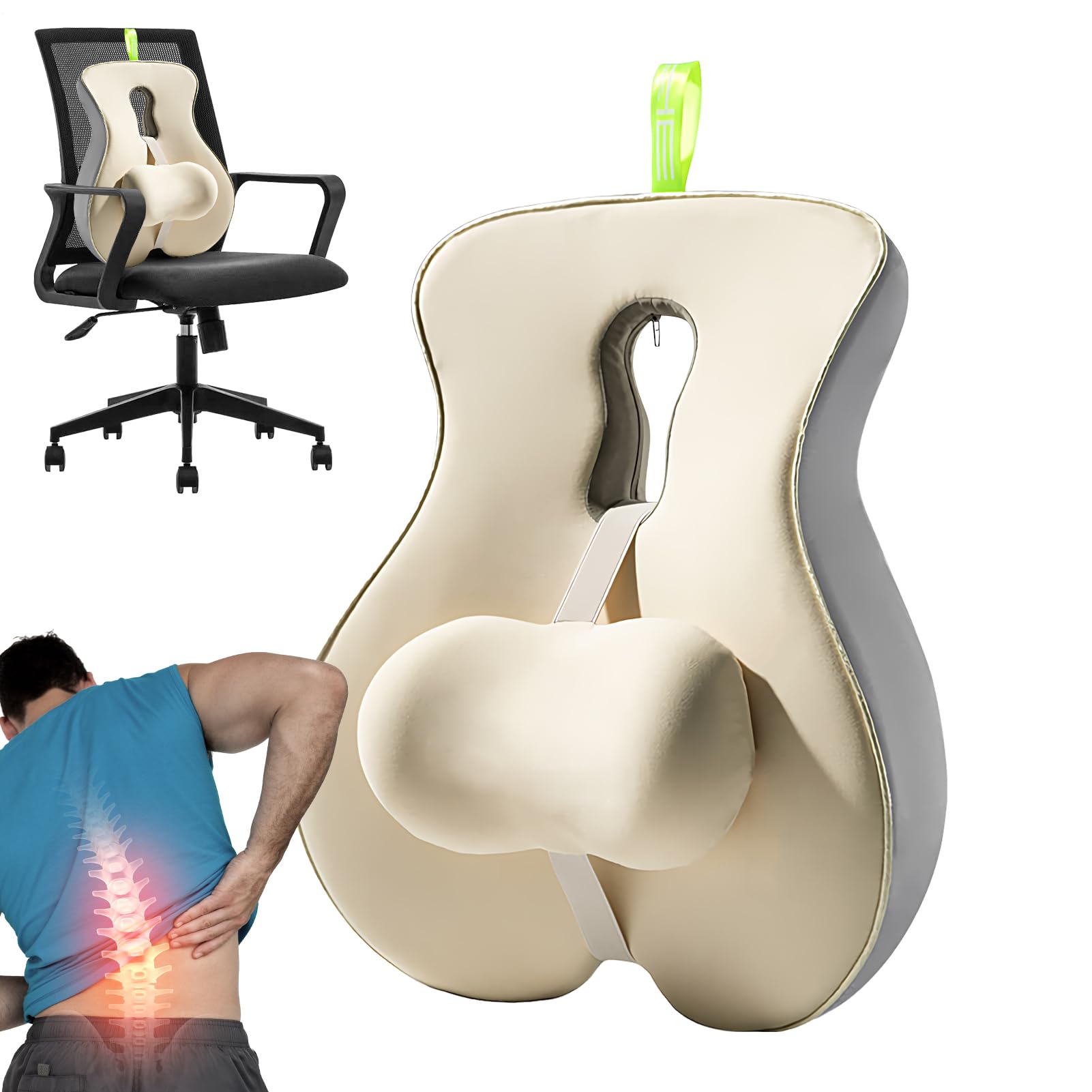 Respaldo Silla Oficina Cojín corrector de asiento ergonómico con correa | Asiento De Conducción Soporte Lumbar Coche Correa Ajustable para Silla de Ruedas, Embarazo, Coche, Avión, Dormir