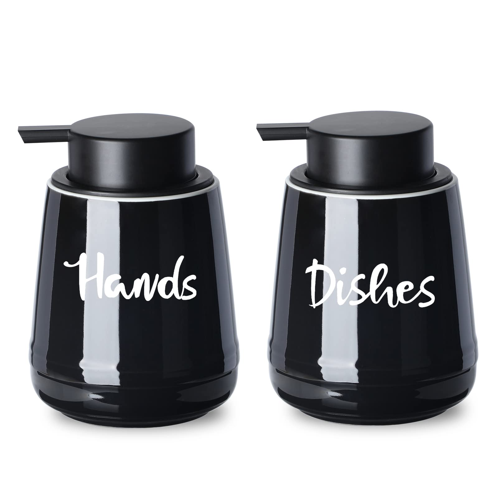 LEETOYILEETOYI Farmhouse Ceramic Hands and Disher Dispenser Set with Pump 14 oz for Bathroom (Black)