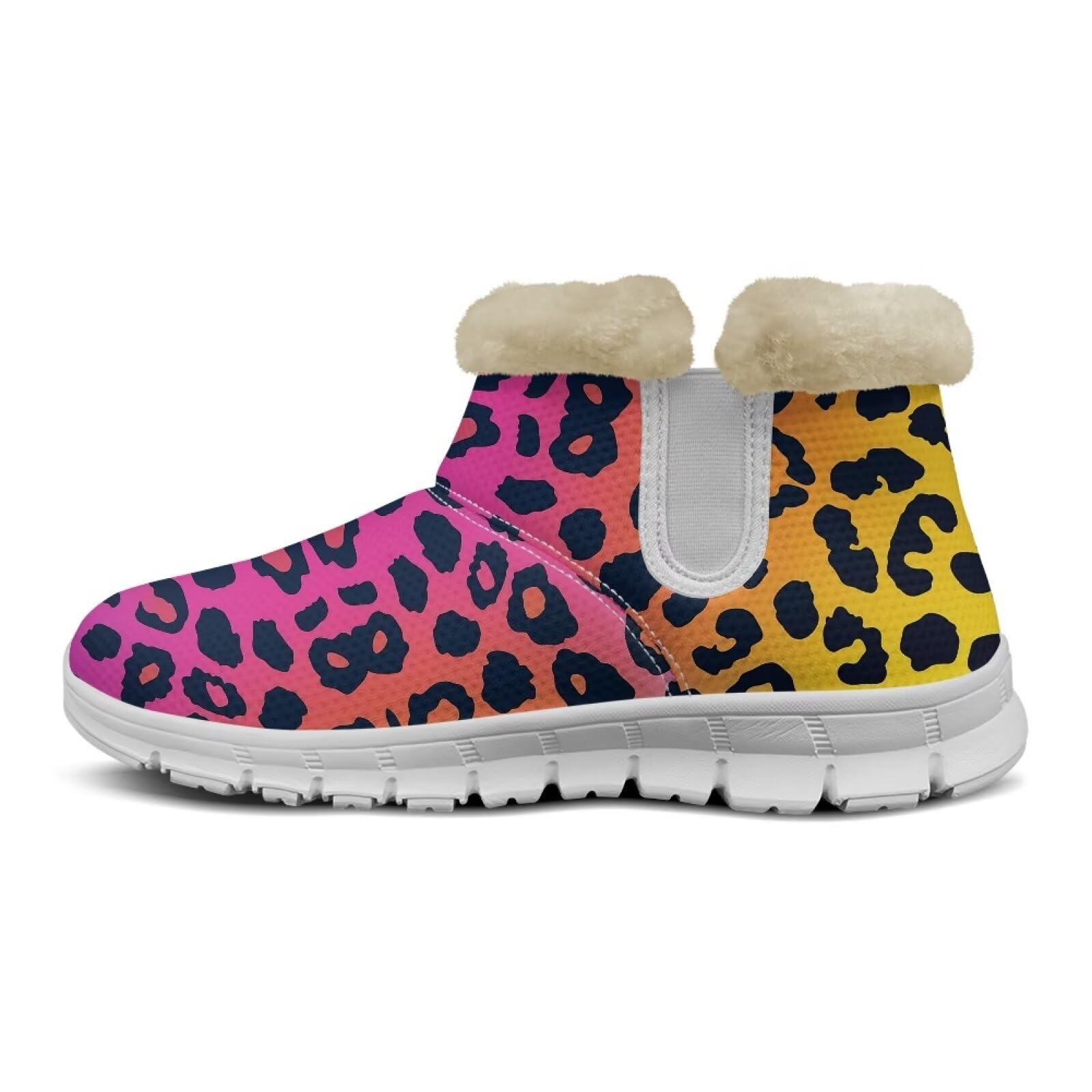 Howilath Colorful Leopard Print Snow Shoes for Women Wide Ankle Booties Shoes Warm Outdoor Winter Shoes with Anti-Skid Sole