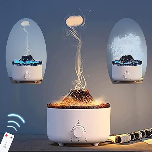 Gmaxty Difusor de aceite esencial con luz nocturna de llama difusor de aromaterapia de 189fl oz 2 modos de niebla 2 colores con control remoto y