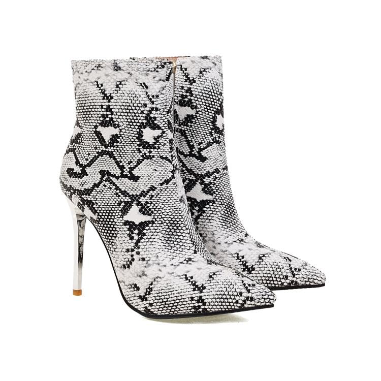 Sexy Womens Shoes Zip Snakeskin Pattern Ankle Boots Pointed Toe High Heels plus size