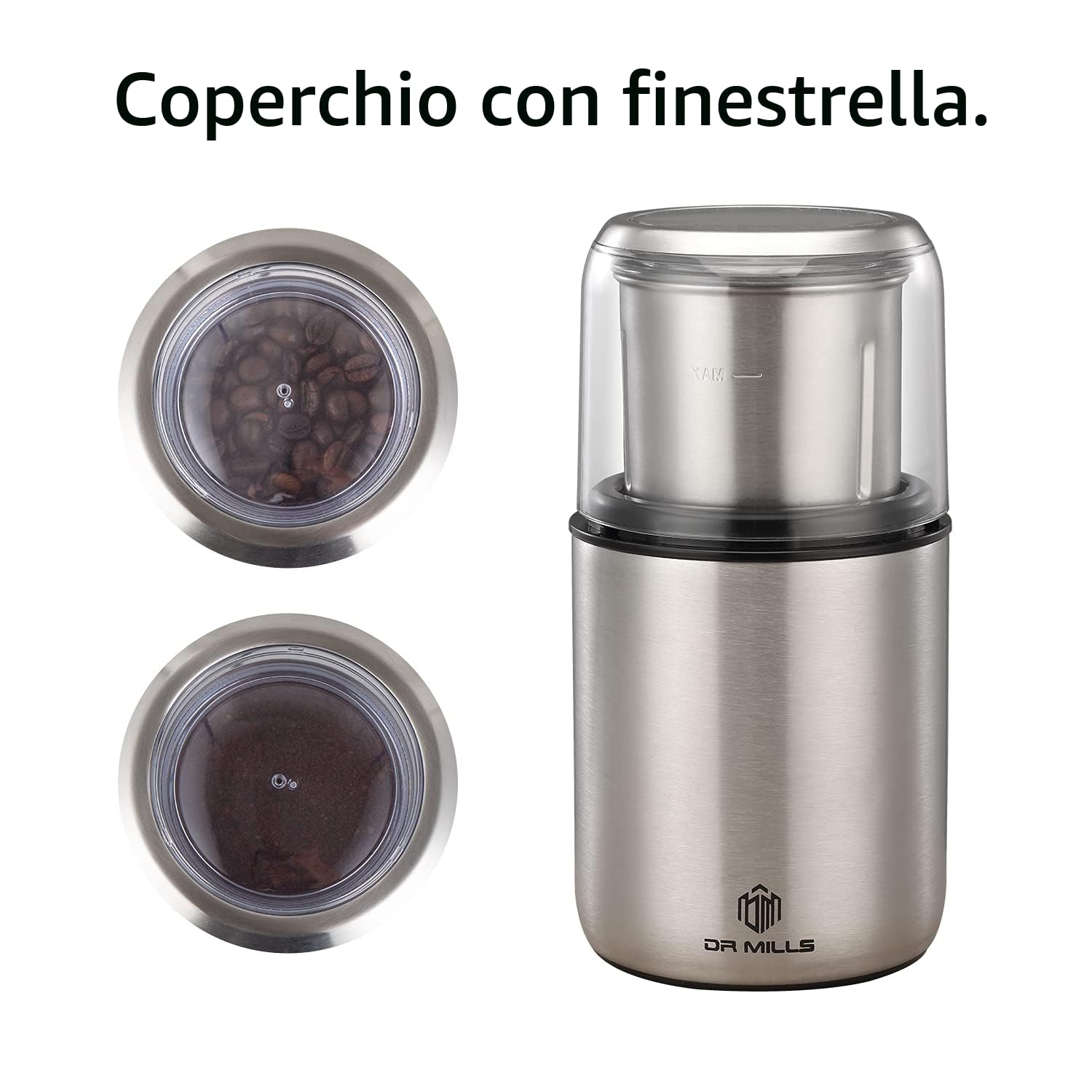 DR MILLS DM-7452A Macinino elettrico per spezie e caffè essiccati, macinacaffè e tritatutto, tazza staccabile, senza lavaggio, lama e tazza realizzati in acciaio inossidabile SUS304
