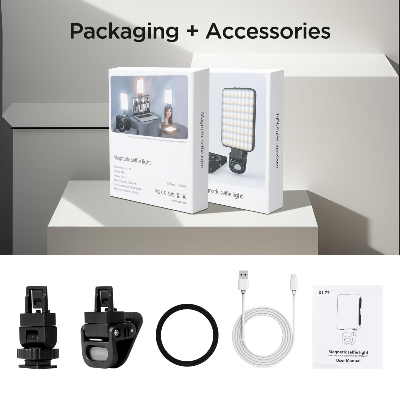 AiQInu Luce per Video 128 LED, 3 modalità di luce video, batterie integrate da 2000Mah, CRI 95+, luce selfie telefono a morsetto, luce per videoconferenza per iPhone, iPad, laptop