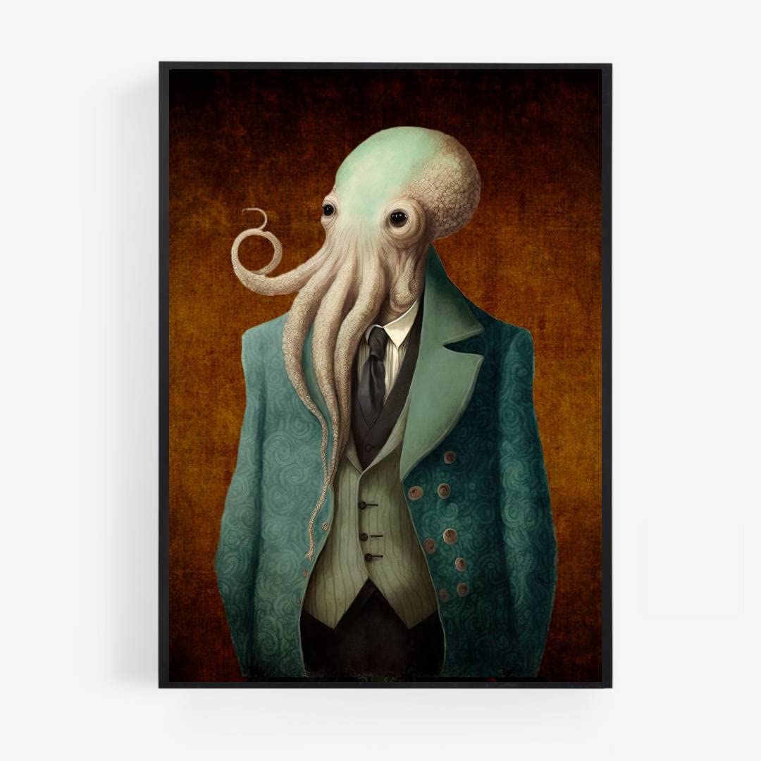 Gfc Black White Royal Octopus Animal Print Picture Poster Vintage Style A4 Unframed Fancy Dress Victorian Gift Stem Punk Wall Art Home Decor Decorating