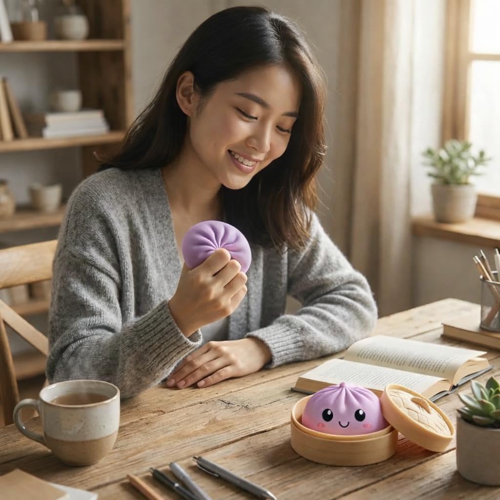 Giant Dumpling Squishy with Smile Face Real Dumpling Squishies Anxiety Relief Squeeze Toy Viral Dumplings Box Fidget Toys Squeeze Stress Balls Easter Basket Stuffers for Kids Adults Teens-Purple