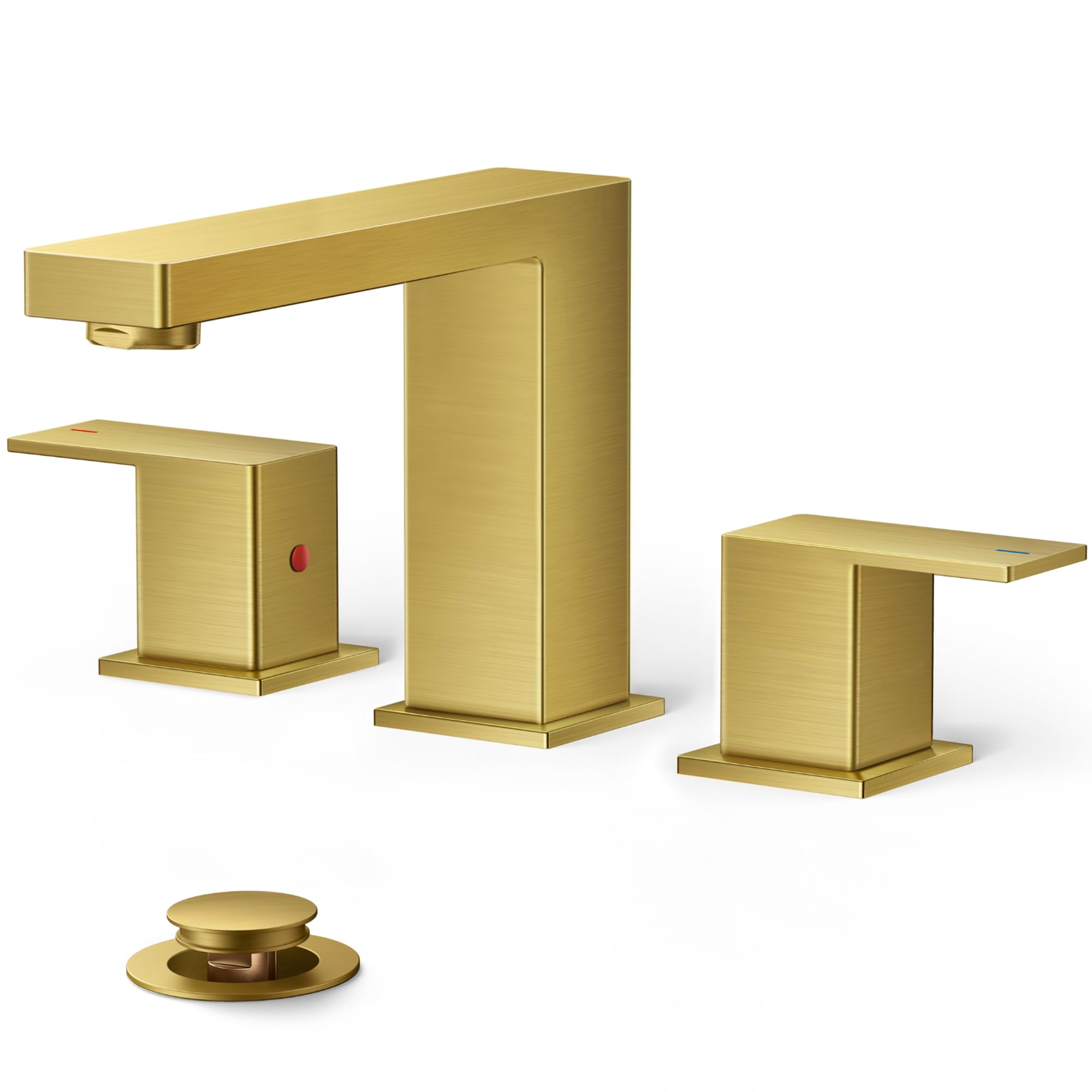 FORIOUS 8 Inch Widespread Gold Bathroom Faucet Square 2 Handle Brushed Gold Bathroom Sink Faucet 3 Hole with