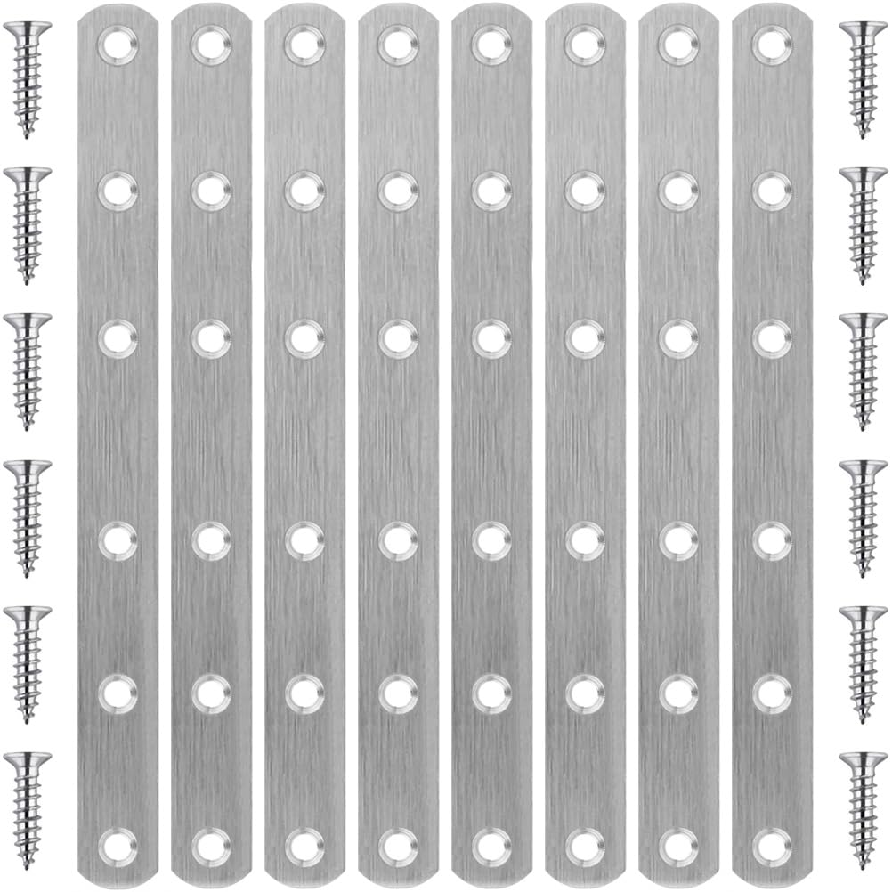 8 Pcs Straight Bracket Flat Braces 6 Inch Stainless Steel Straight Mending Plates for Wood, Heavy Duty Repair Fixing Joining Brackets with Screws