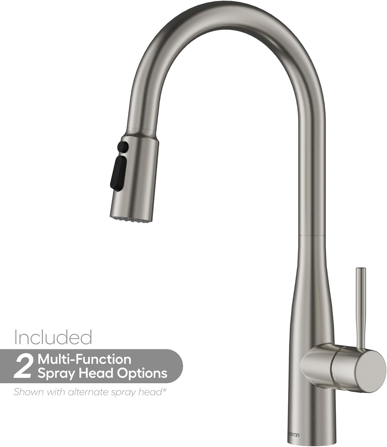 Karran Faraday Spot-Free Stainless Steel Commercial Style Pull-Down Kitchen Faucet with Dual Interchangeable Spray Heads 5-Function Revolve MAX & 3-Function Metal Blade Spray High-Arc Spout