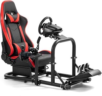 Dardoo Racing Simulator Cockpit and Red Seat Alloy Steel Racing Wheel Stand Adjustable for Logitech G923 G29 G920, Thrustmaster for Fanatec Handle, Pedal, Shifter, No Handbrake