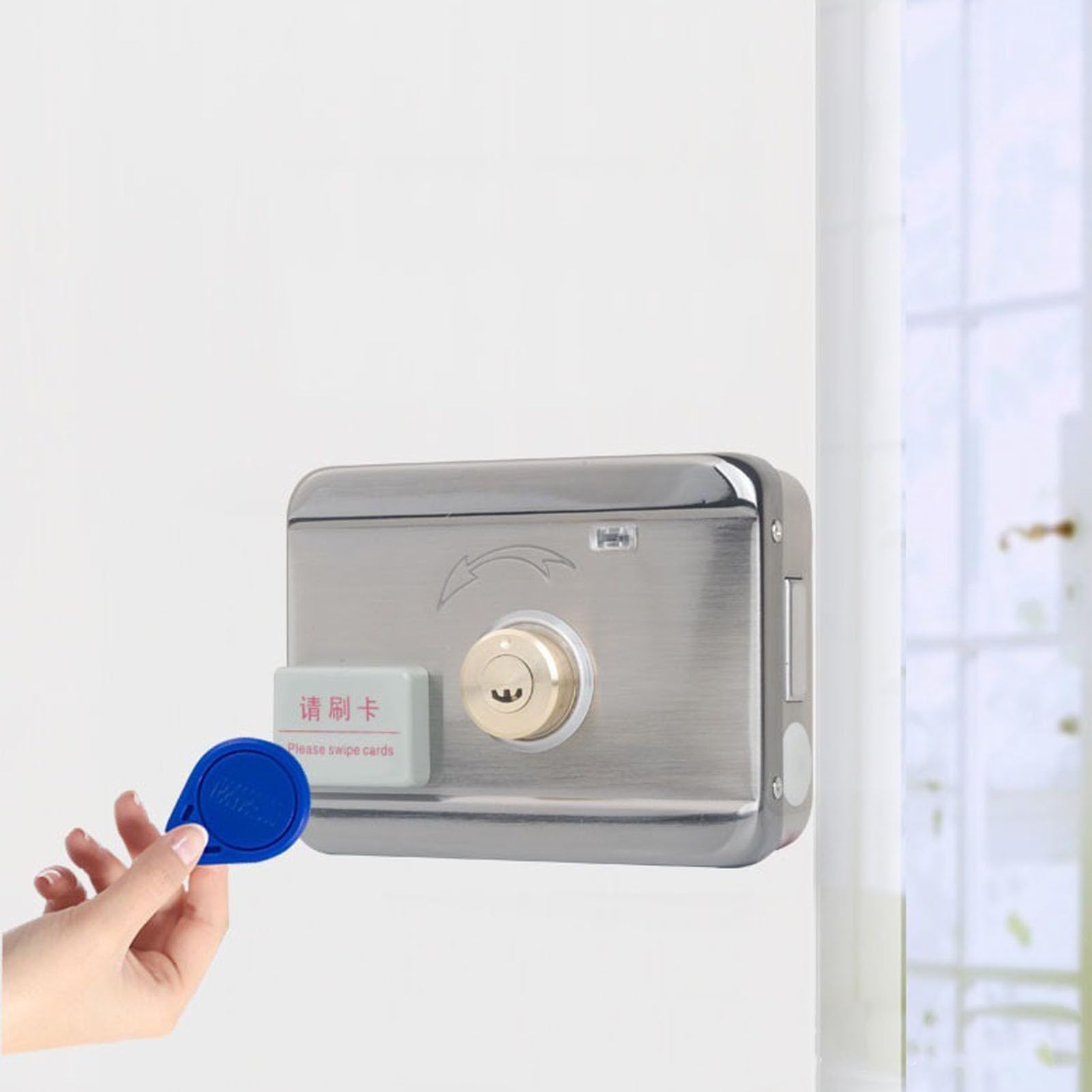 Cerradura Electrónica con Control Remoto, Cerradura de Puerta Inteligente Electrónica, Cerradura con Tarjeta de Identificación, Estructura Integrada, Sin Cableado, Doble Cabezal