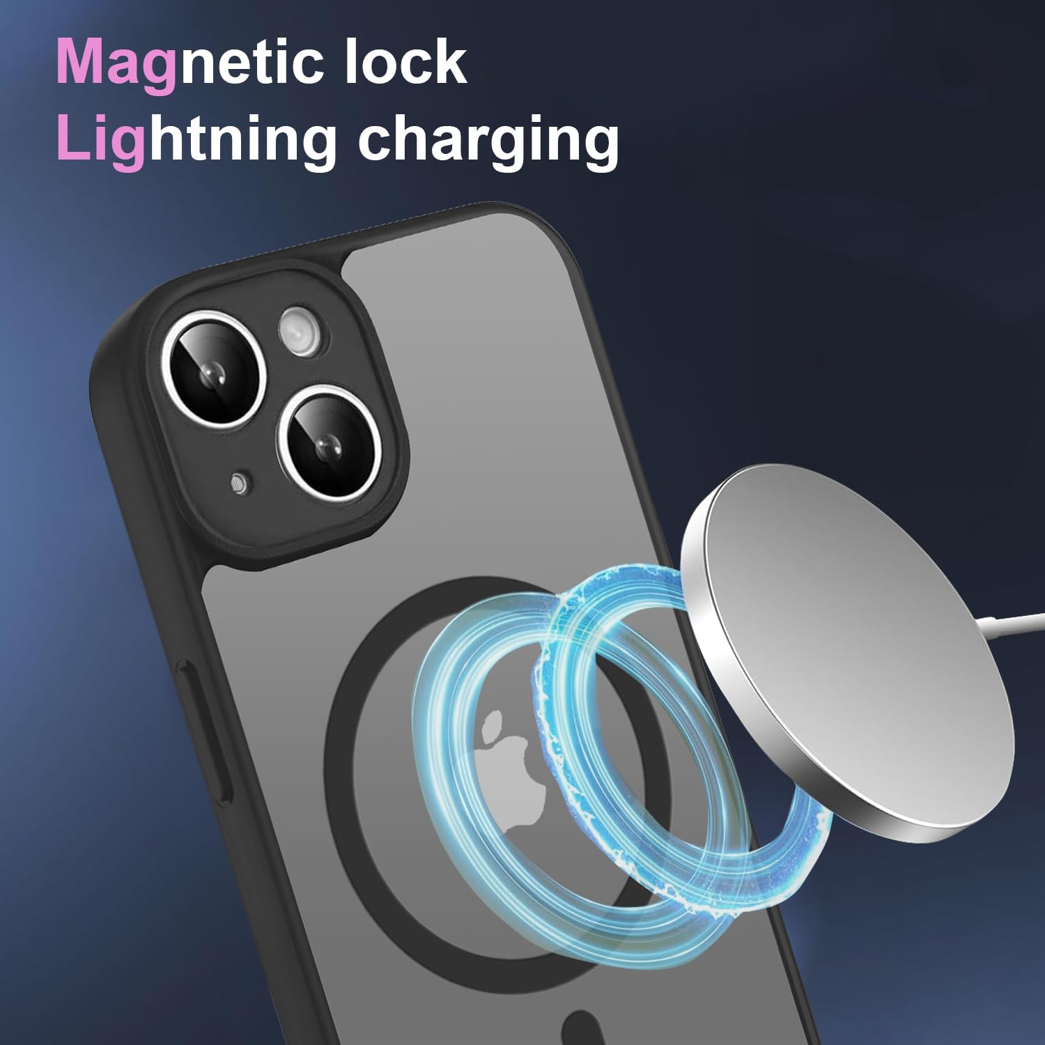Cover Magnetica per iPhone 15 6,1 Pollici, con 3 Pezzi Vetro Temperato Pellicola Protettiva e Strumento di Installazione Facile, Compatibile con MagSafe, Custodia Traslucida Opaca - Blu
