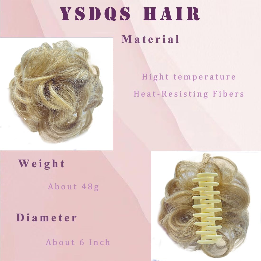 Claw Clip Messy Hair Bun Hair Scrunchies Extension Curly Wavy Messy Synthetic Clip in Claw Chignon for Women Updo Hairpiece (Ash Blonde)