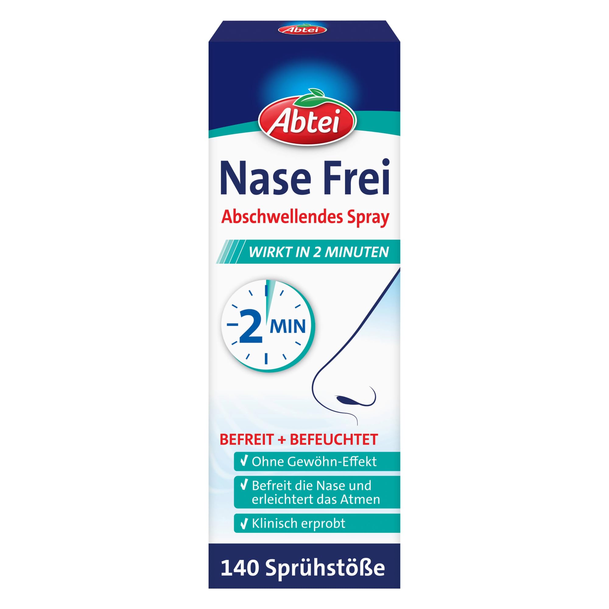 Abtei Nase Frei Abschwellendes Nasenspray - mit Meerwasser und Eukalyptus - ohne Gewöhnungseffekt - befreit die Nase in 2 Minuten - vegan - 1 Flasche (20 ml) à 140 Sprühstöße