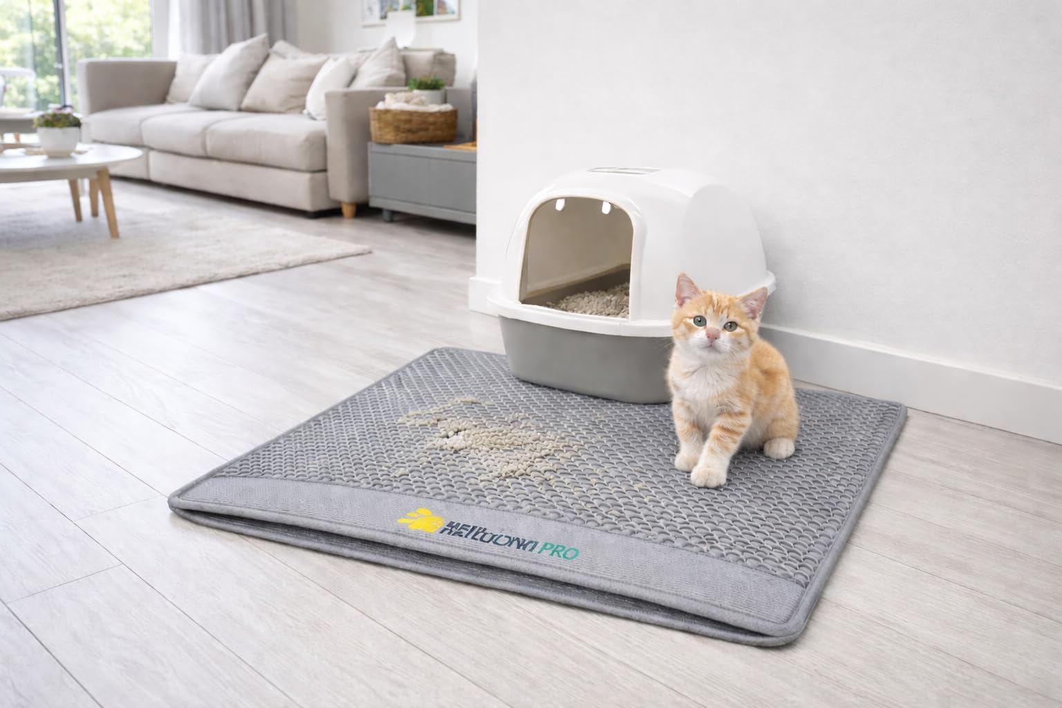 Tappetino Lettiera Gatto 75x55 cm XL | Tappeto per Lettiera Doppio Strato a Nido d'Ape | Tappetino Gatto Sabbia Impermeabile in Gomma EVA | Anti-Tracciamento, grigio