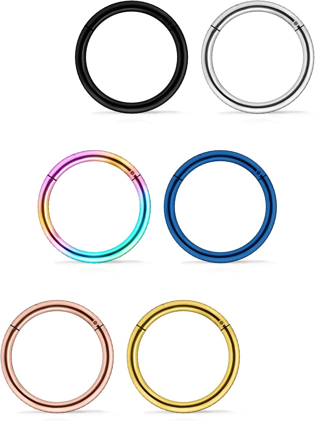 Lcolyoli6Pcs 14G Surgical Steel Septum Clicker Ring Seamless Lip Nose Daith Cartilage Helix Tragus Hoop Sleeper Earring for Women Men 8mm-16mm